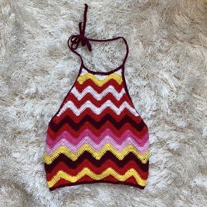 Multi color zig zag halter top